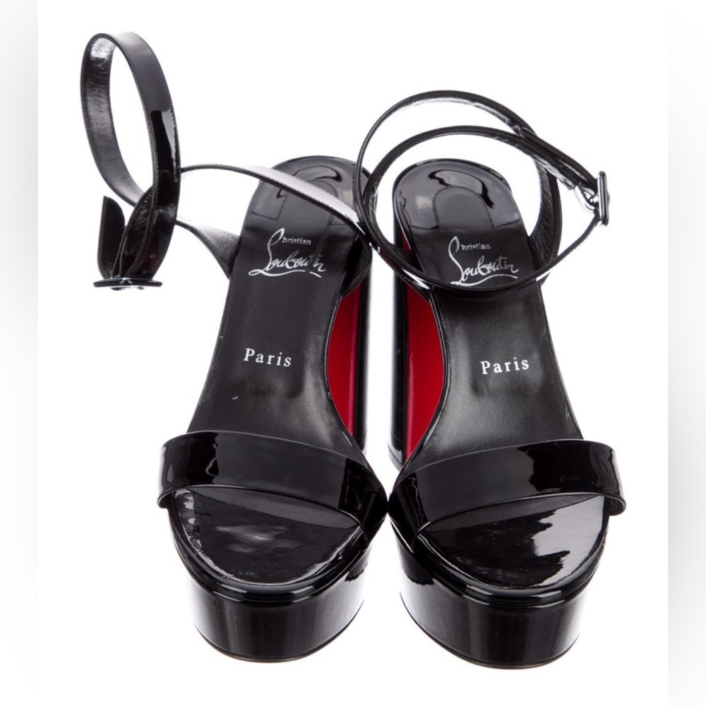 SOLD!Christian Louboutin Black Platform patent leather Heel Sandals - Picture 3 of 16